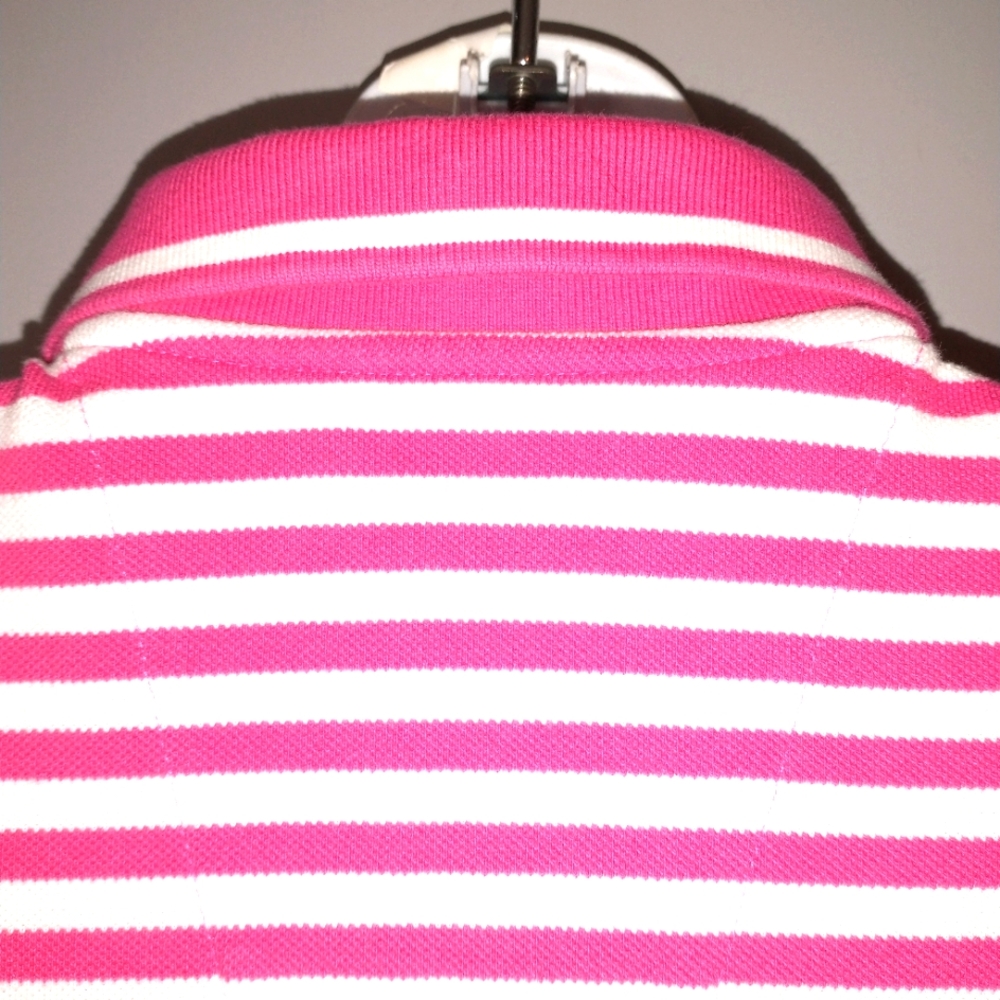 Nautica pink and white striped short sleeve polo style shirt. Size large - Picture 6 of 7